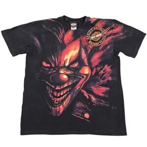 Harley Davidson Shirt Men Large Black Scary Clown Halloween Horror Graphic Print